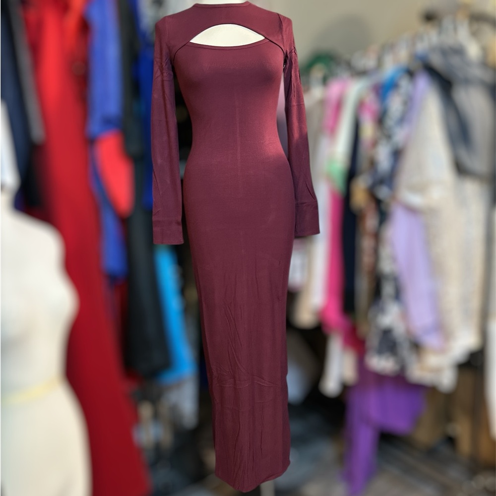 Chic Long Sleeve Burgundy Dress